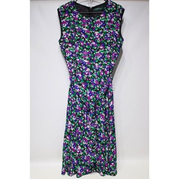 Lauren Ralph Lauren Georgette Cap Sleeve A-Line Floral Dress Women Size 10 (A6) - Picture 6 of 16
